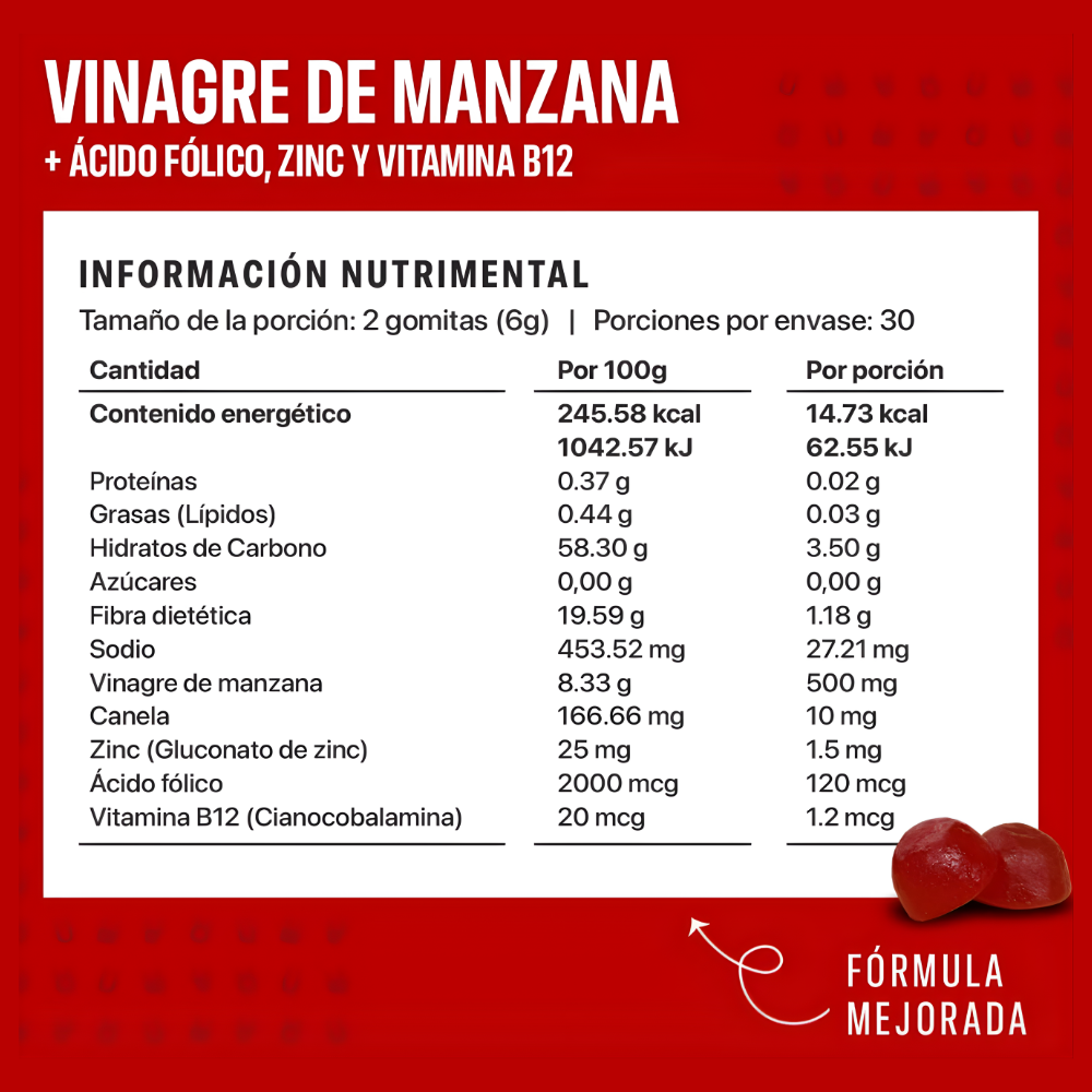 Vinagre de Manzana + Ácido Fólico, Zinc y B12 - Gummy Life
