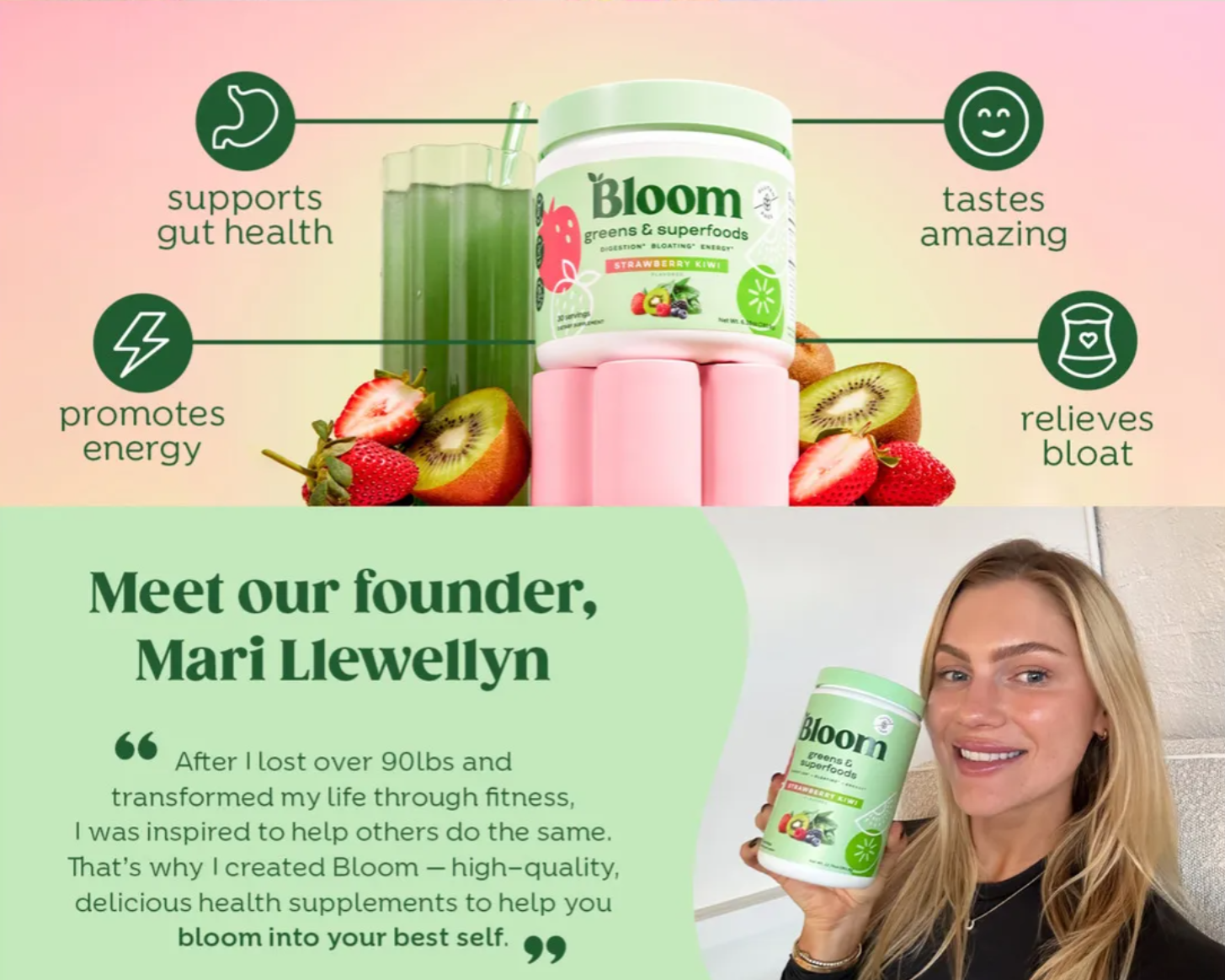 Bloom Greens & Superfoods - Fresa Kiwi 225 Gr